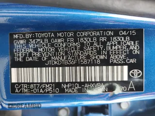 2015 Toyota Prius One z VIN JTDKDTB36F1587118, wystawiony jako Copart lot #59422605 z przebiegiem 100 010 mil mil oraz Szkoda całkowita • Salvage title. Historia ofert i sprzedaży dostępna na DreamBid. Obrazek 13.