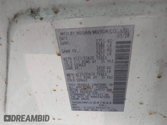 2018 Nissan Pathfinder S с VIN 5N1DR2MN5JC647644, выставлен на аукционе IAAI как лот 42343974 с пробегом 227 221 миль миль и . История ставок и продаж доступна на DreamBid. Изображение 9.