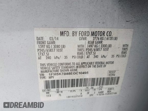 2014 Ford Explorer с VIN 1FM5K7B88EGC10495, выставлен на аукционе IAAI как лот 42373100 с пробегом 80 902 миль миль и . История ставок и продаж доступна на DreamBid. Изображение 9.