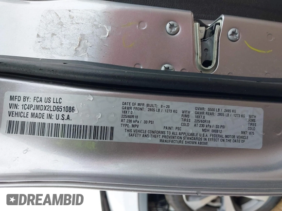 2020 Jeep Cherokee Limited с VIN 1C4PJMDX2LD651086, выставлен на аукционе IAAI как лот 42245150 с пробегом 83 254 миль миль и . История ставок и продаж доступна на DreamBid. Изображение 9.