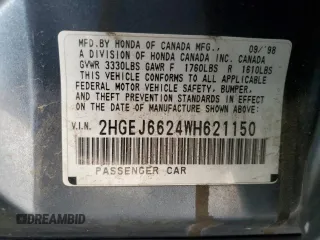 1998 Honda Civic DX with VIN 2HGEJ6624WH621150, listed as a Copart auction lot 73565894 with 104,086 mi miles and Salvage Title. Bid and sale history available at carsss.com. Image 13.
