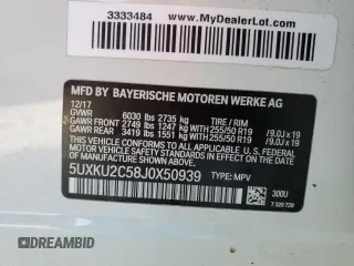 2018 BMW X6 xDrive35i with VIN 5UXKU2C58J0X50939, listed as a Copart auction lot 59681822 with 0 mi miles. Bid and sale history available at carsss.com. Image 10.
