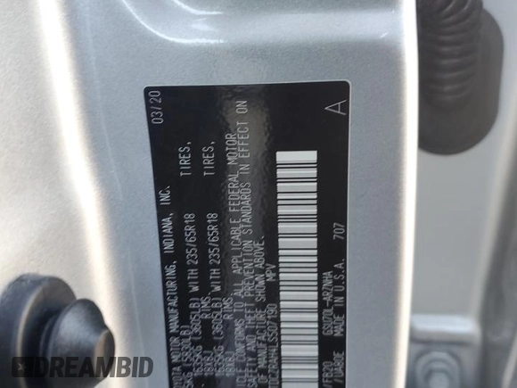 2020 Toyota Highlander L z VIN 5TDCZRAH4LS507190, wystawiony jako Copart lot #76805574 z przebiegiem Nie podano mil oraz Szkoda całkowita • Salvage title. Historia ofert i sprzedaży dostępna na DreamBid. Obrazek 15.