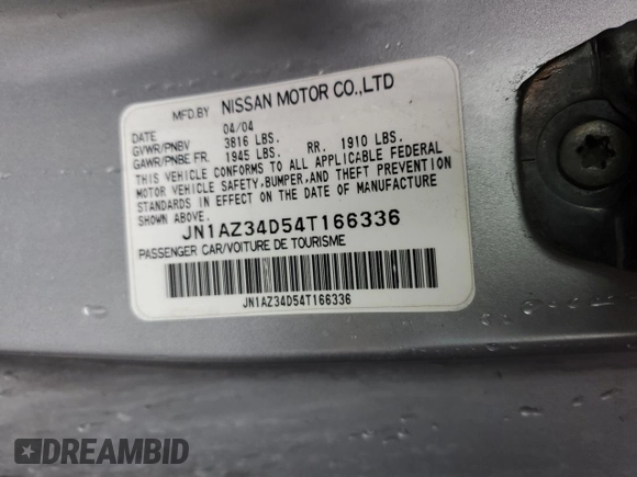 2004 Nissan 350Z Touring with VIN JN1AZ34D54T166336, listed as a Copart auction lot 86535994 with 77,604 mi miles and Salvage Title. Bid and sale history available at carsss.com. Image 12.