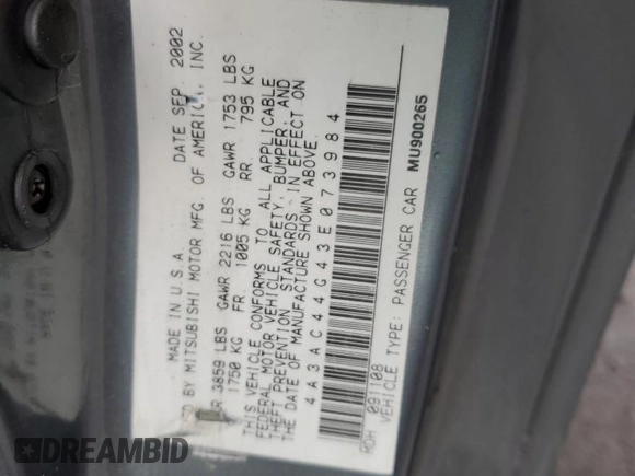 2003 Mitsubishi Eclipse GS with VIN 4A3AC44G43E073984, listed as a Copart auction lot 49340585 with 188,483 mi miles and Salvage Title. Bid and sale history available at DreamBid. Image 12.