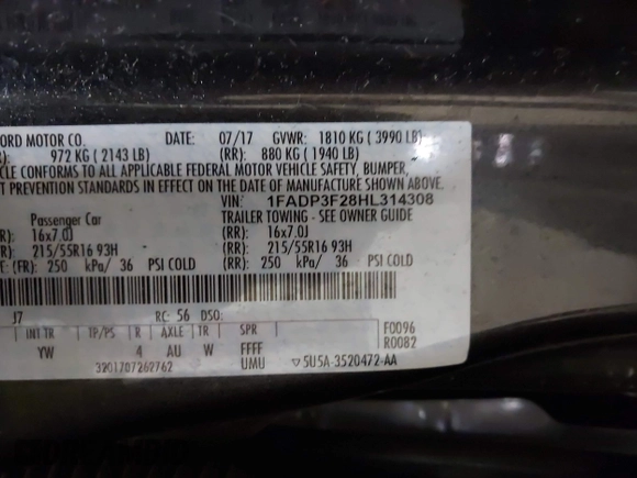 2017 Ford Focus SE with VIN 1FADP3F28HL314308, listed as a IAAI auction lot 42175299 with 74,917 mi miles and . Bid and sale history available at DreamBid. Image 9.