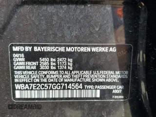 2016 BMW 7 Series 740i z VIN WBA7E2C57GG714564, wystawiony jako Copart lot #56186285 z przebiegiem 111 598 mil mil oraz Szkoda całkowita • Salvage title. Historia ofert i sprzedaży dostępna na DreamBid. Obrazek 12.