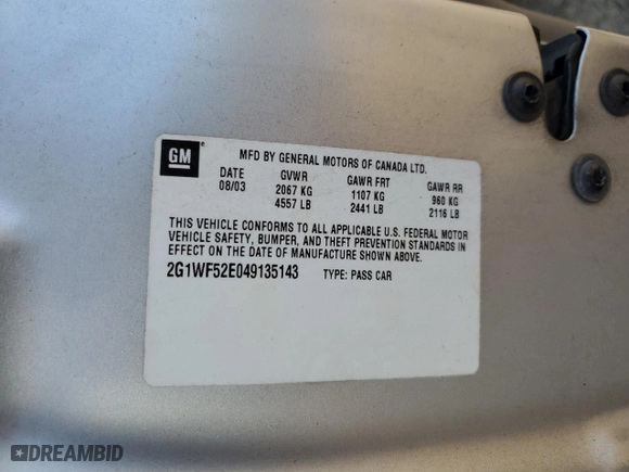 2004 Chevrolet Impala with VIN 2G1WF52E049135143, listed as a Copart auction lot 49498525 with 235,743 mi miles and Salvage Title. Bid and sale history available at carsss.com. Image 14.