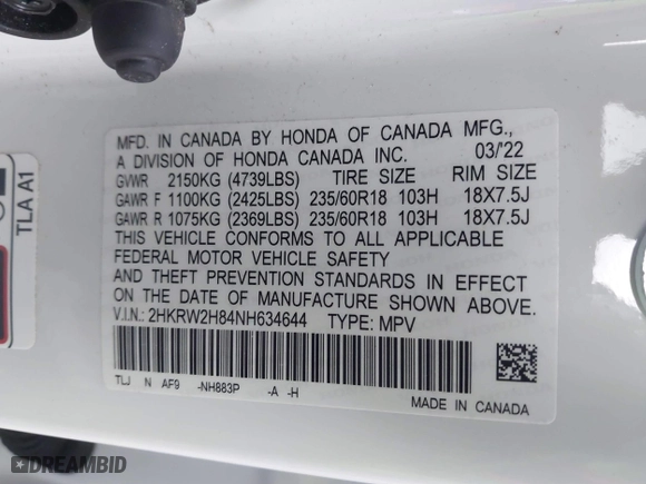 2022 Honda CR-V EX-L with VIN 2HKRW2H84NH634644, listed as a IAAI auction lot 41628495 with 32,186 mi miles. Bid and sale history available at carsss.com. Image 9.