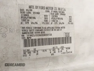 1999 Ford Explorer с VIN 1FMZU32X6XZB34133, выставлен на аукционе IAAI как лот 41391700 с пробегом 275 611 миль миль и . История ставок и продаж доступна на DreamBid. Изображение 9.