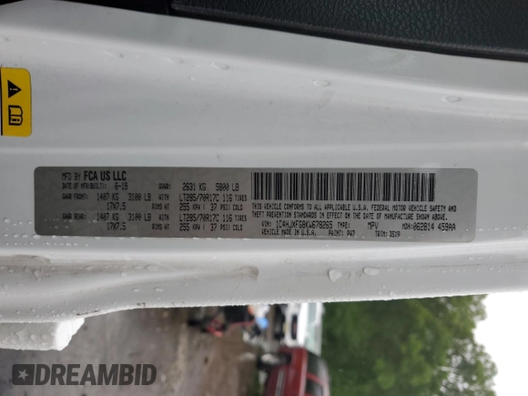 2019 Jeep Wrangler Unlimited Rubicon with VIN 1C4HJXFG8KW678265, listed as a Copart auction lot 57700695 with 120,950 mi miles and Salvage title. Bid and sale history available at DreamBid. Image 13.