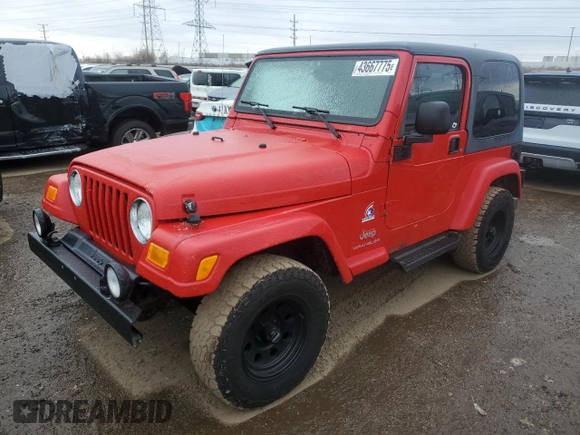 2003 Jeep Wrangler X z VIN 1J4FA39S73P355945, wystawiony jako Copart lot #43667775 z przebiegiem 123 823 mil mil oraz Czysty tytuł • Clean title. Historia ofert i sprzedaży dostępna na DreamBid. Obrazek 1.