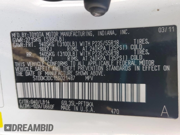 2011 Toyota Sienna XLE z VIN 5TDDK3DC1BS021487, wystawiony jako Copart lot #56468965 z przebiegiem 150 311 mil mil oraz Czysty tytuł • Clean title. Historia ofert i sprzedaży dostępna na DreamBid. Obrazek 13.