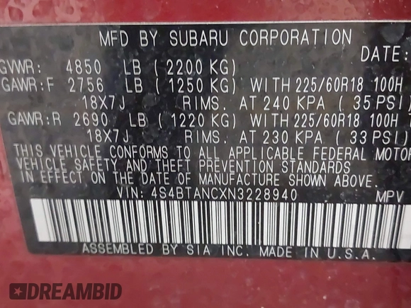 2022 Subaru Outback Limited z VIN 4S4BTANCXN3228940, wystawiony jako IAAI lot #42072313 z przebiegiem 49 266 mil mil oraz . Historia ofert i sprzedaży dostępna na DreamBid. Obrazek 9.