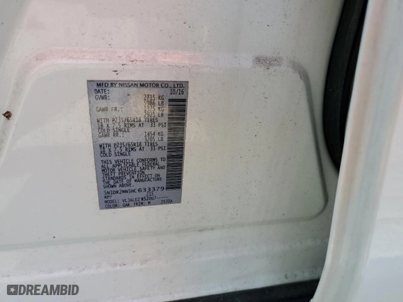 2017 Nissan Pathfinder SV with VIN 5N1DR2MN5HC633379, listed as a Copart auction lot 48218465 with 96,826 mi miles and Salvage Title. Bid and sale history available at carsss.com. Image 13.