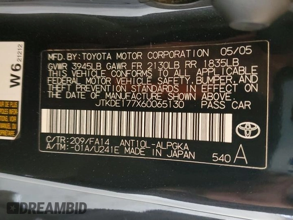 2006 Scion tC z VIN JTKDE177X60065130, wystawiony jako Copart lot #54946675 z przebiegiem 60 926 mil mil oraz Szkoda całkowita • Salvage title. Historia ofert i sprzedaży dostępna na DreamBid. Obrazek 12.