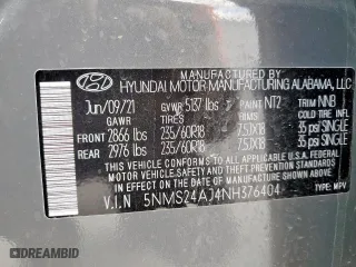 2022 Hyundai Santa Fe SEL with VIN 5NMS24AJ4NH376404, listed as a Copart auction lot 49858405 with 21,392 mi miles and Salvage Title. Bid and sale history available at carsss.com. Image 14.