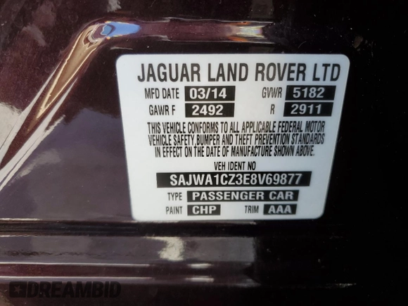 2014 Jaguar XJ with VIN SAJWA1CZ3E8V69877, listed as a Copart auction lot 51520405 with 57,567 mi miles and Clean Title. Bid and sale history available at DreamBid. Image 12.