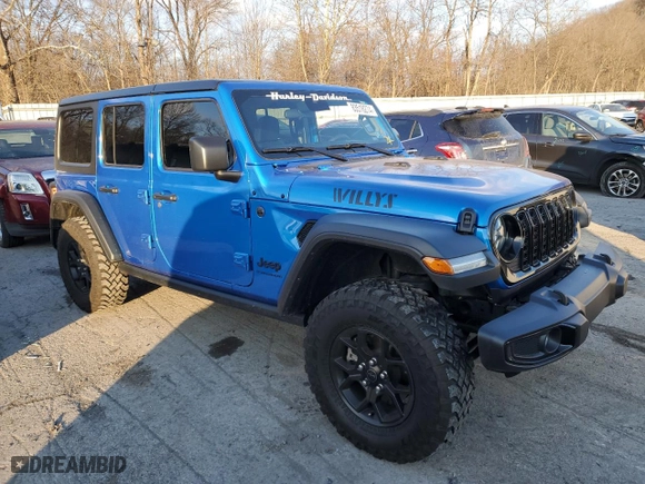 2024 Jeep Wrangler Willys with VIN 1C4PJXDN8RW105860, listed as a Copart auction lot 83518274 with 10,140 mi miles and Salvage Title. Bid and sale history available at carsss.com. Image 4.
