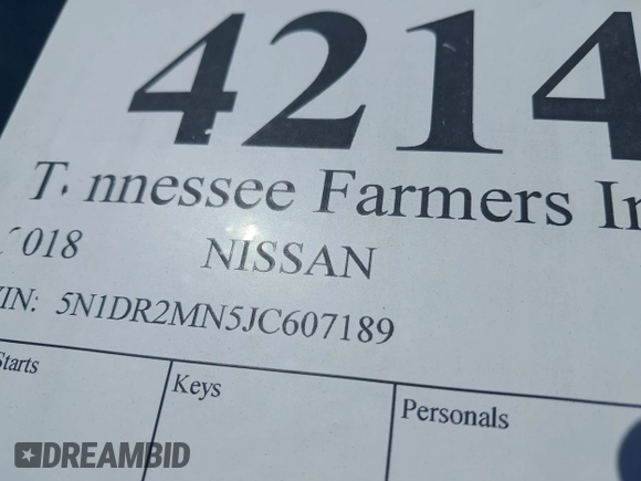 2018 Nissan Pathfinder S with VIN 5N1DR2MN5JC607189, listed as a IAAI auction lot 42146643 with 115,704 mi miles and . Bid and sale history available at DreamBid. Image 9.