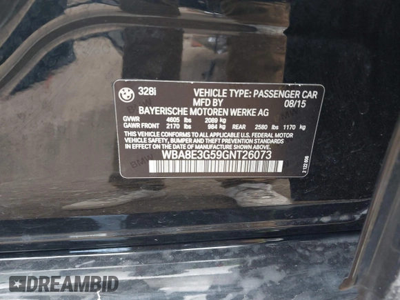 2016 BMW 3 Series 328i xDrive z VIN WBA8E3G59GNT26073, wystawiony jako IAAI lot #42337925 z przebiegiem 110 149 mil mil oraz . Historia ofert i sprzedaży dostępna na DreamBid. Obrazek 9.
