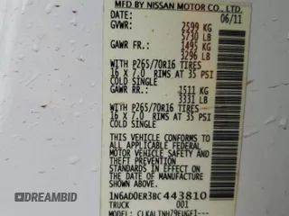 2011 Nissan Frontier SL with VIN 1N6AD0ER3BC443810, listed as a Copart auction lot 58438165 with 138,885 mi miles and Salvage title. Bid and sale history available at DreamBid. Image 12.