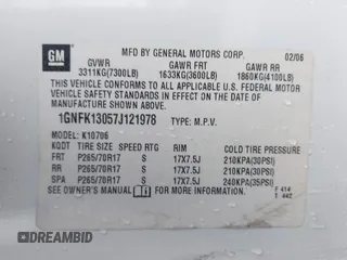 2007 Chevrolet Tahoe LTZ with VIN 1GNFK13057J121978, listed as a IAAI auction lot 42643202 with 240,004 mi miles and . Bid and sale history available at DreamBid. Image 9.