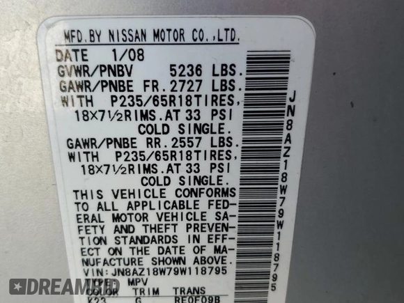 2009 Nissan Murano LE with VIN JN8AZ18W79W118795, listed as a Copart auction lot 73111444 with 215,172 mi miles and Clean Title. Bid and sale history available at carsss.com. Image 12.