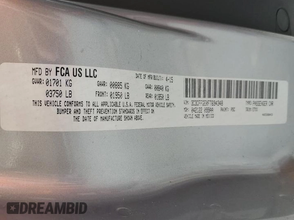 2015 FIAT 500e с VIN 3C3CFFGE0FT694348, выставлен на аукционе Copart как лот 51473845 с пробегом 68 507 миль миль и Чистый • Clean title. История ставок и продаж доступна на DreamBid. Изображение 13.