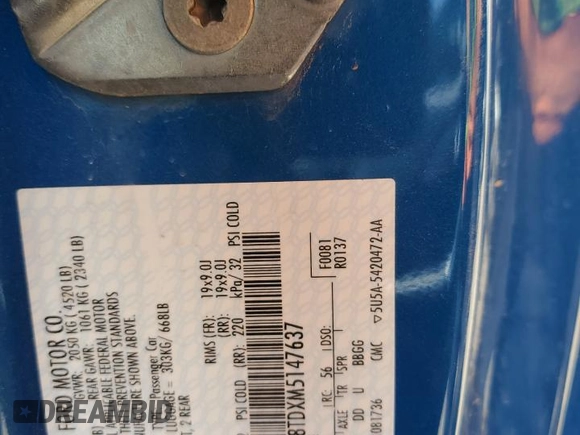 2021 Ford Mustang EcoBoost with VIN 1FA6P8TDXM5147637, listed as a Copart auction lot 51527045 with 928,003 mi miles and Salvage title. Bid and sale history available at DreamBid. Image 13.