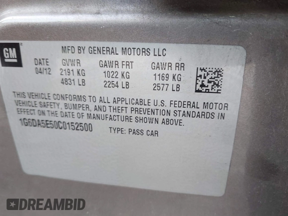 2012 Cadillac CTS with VIN 1G6DA5E50C0152500, listed as a IAAI auction lot 41864677 with 163,594 mi miles and . Bid and sale history available at DreamBid. Image 9.
