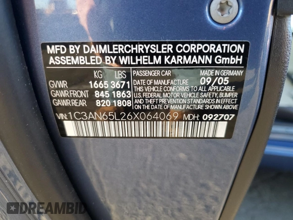 2006 Chrysler Crossfire Limited z VIN 1C3AN65L26X064069, wystawiony jako Copart lot #47478215 z przebiegiem 46 425 mil mil oraz Szkoda całkowita • Salvage title. Historia ofert i sprzedaży dostępna na DreamBid. Obrazek 12.