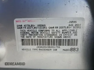 2008 Mitsubishi Lancer DE with VIN JA3AU26U38U031759, listed as a Copart auction lot 67482254 with 224,249 mi miles and Salvage Title. Bid and sale history available at carsss.com. Image 14.