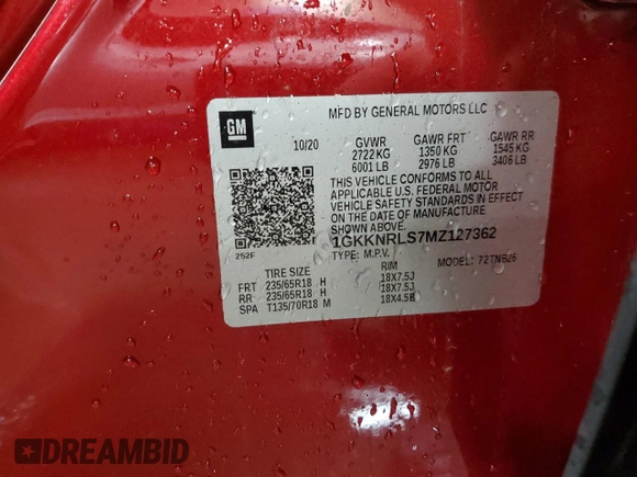 2021 GMC Acadia SLE with VIN 1GKKNRLS7MZ127362, listed as a Copart auction lot 48333485 with 58,207 mi miles and Salvage Title. Bid and sale history available at carsss.com. Image 13.