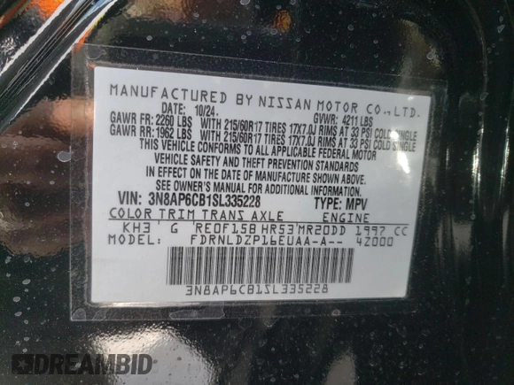 2025 Nissan Kicks SV with VIN 3N8AP6CB1SL335228, listed as a Copart auction lot 46030455 with 49 mi miles and Salvage Title. Bid and sale history available at carsss.com. Image 13.