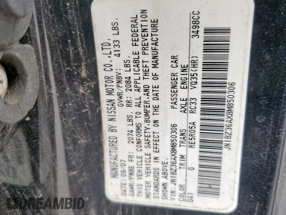 2008 Nissan 350Z Touring with VIN JN1BZ36AX8M850306, listed as a Copart auction lot 48256495 with 101,298 mi miles and Clean Title. Bid and sale history available at carsss.com. Image 12.