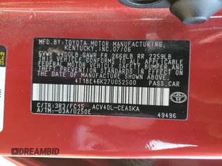2007 Toyota Camry CE with VIN 4T1BE46K27U052500, listed as a Copart auction lot 48598435 with 217,873 mi miles and Salvage Title. Bid and sale history available at DreamBid. Image 12.