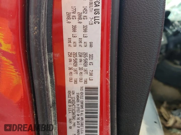 2019 Dodge Durango R/T with VIN 1C4SDHCT1KC847841, listed as a Copart auction lot 51578545 with Not provided miles and Salvage title. Bid and sale history available at DreamBid. Image 13.