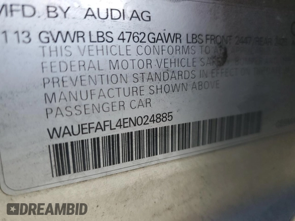 2014 Audi A4 Premium Plus with VIN WAUEFAFL4EN024885, listed as a Copart auction lot 45999165 with 111,959 mi miles and Salvage Title. Bid and sale history available at carsss.com. Image 12.