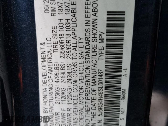 2025 Honda CR-V EX with VIN 5J6RS4H48SL001487, listed as a Copart auction lot 44358835 with 7,970 mi miles and Salvage Title. Bid and sale history available at DreamBid. Image 13.