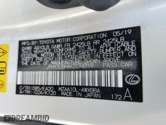 2019 Lexus UX 200 z VIN JTHY3JBH6K2014719, wystawiony jako Copart lot #59621285 z przebiegiem 75 685 mil mil oraz Szkoda całkowita • Salvage title. Historia ofert i sprzedaży dostępna na DreamBid. Obrazek 13.