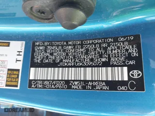 2019 Toyota Prius L Eco with VIN JTDKARFU6K3095072, listed as a IAAI auction lot 41853759 with 17,891 mi miles. Bid and sale history available at carsss.com. Image 9.