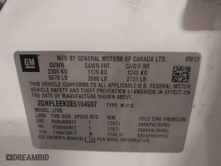 2014 Chevrolet Equinox LS with VIN 2GNFLEEK0E6104907, listed as a IAAI auction lot 41958176 with 117,215 mi miles. Bid and sale history available at carsss.com. Image 9.