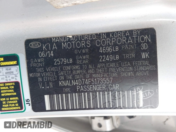 2015 Kia Cadenza Premium with VIN KNALN4D74F5173557, listed as a IAAI auction lot 41702351 with 104,087 mi miles and . Bid and sale history available at DreamBid. Image 9.