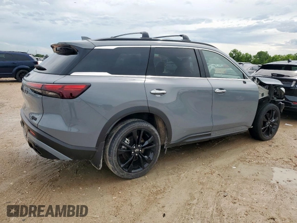 2025 Infiniti QX60 с VIN 5N1AL1FR3SC332678, выставлен на аукционе Copart как лот 60646265 с пробегом 3 907 миль миль и Списание • Salvage title. История ставок и продаж доступна на DreamBid. Изображение 3.