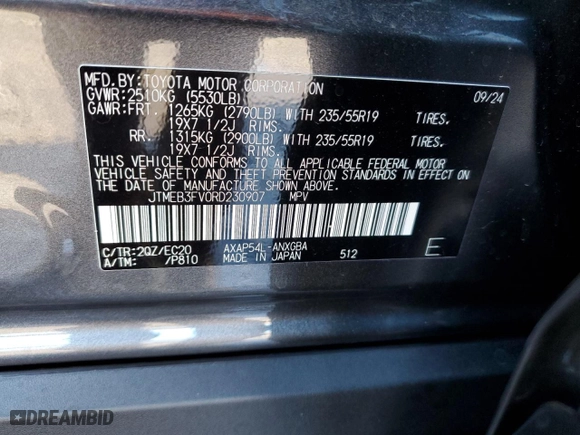 2024 Toyota RAV4 Prime XSE with VIN JTMEB3FV0RD230907, listed as a Copart auction lot 47488935 with NaN miles and Salvage Title. Bid and sale history available at carsss.com. Image 13.