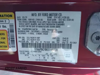 2019 Ford Mustang GT with VIN 1FA6P8CF8K5168730, listed as a IAAI auction lot 41847852 with 42,876 mi miles. Bid and sale history available at carsss.com. Image 9.