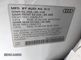 2023 Audi Q3 S line Premium Plus with VIN WA1EECF37P1025146, listed as a IAAI auction lot 41520532 with 36,717 mi miles and . Bid and sale history available at DreamBid. Image 9.
