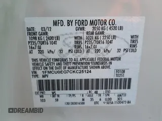 2012 Ford Escape Limited with VIN 1FMCU0EG7CKC25124, listed as a Copart auction lot 48351205 with 129,966 mi miles and Salvage Title. Bid and sale history available at DreamBid. Image 13.