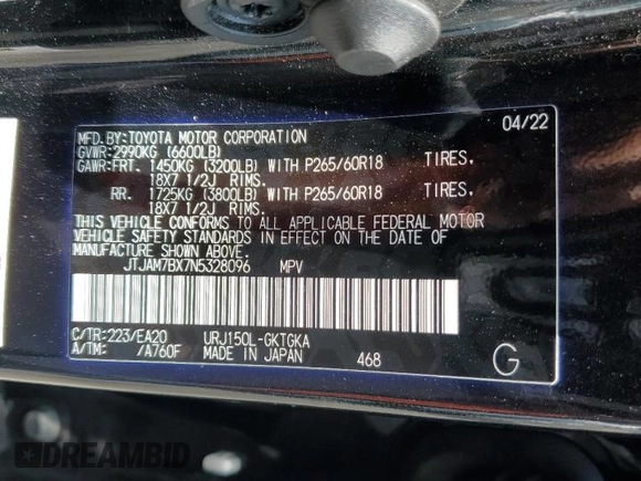 2022 Lexus GX 460 Premium с VIN JTJAM7BX7N5328096, выставлен на аукционе Copart как лот 59969945 с пробегом 41 933 миль миль и Списание • Salvage title. История ставок и продаж доступна на DreamBid. Изображение 14.